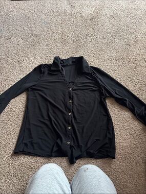 SHEIN Black Long-Sleeve Button-Front Women's Shirt